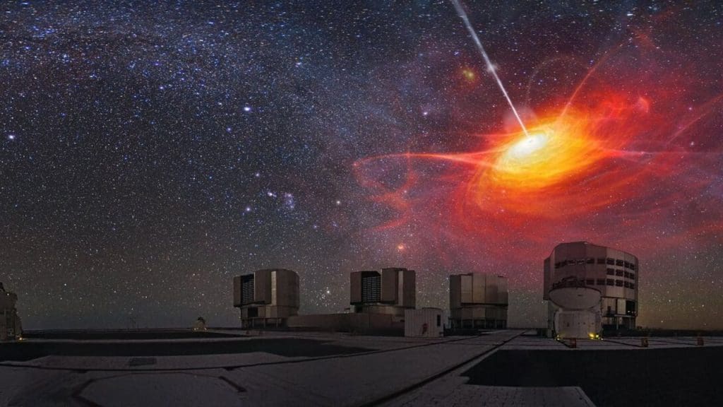 Astronomer analyzing black hole signals with advanced telescopes