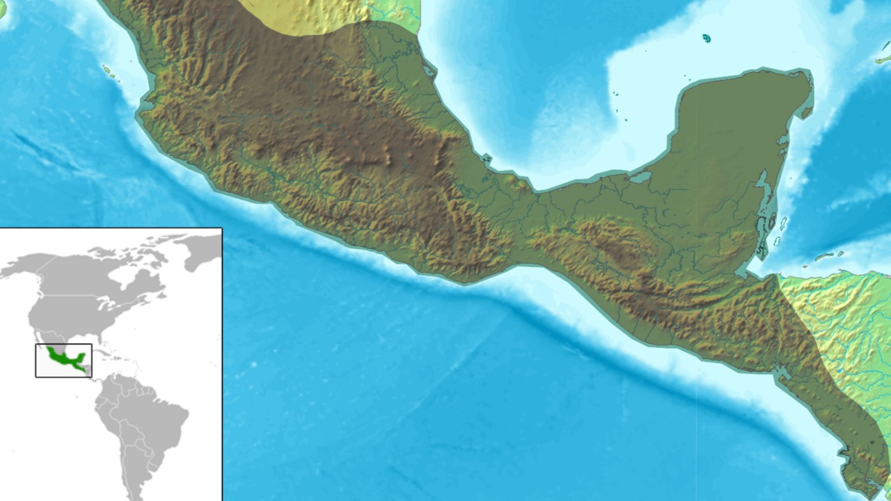Image Credit: Mesoamérica_relief_map.png: El Comandante
Mesoamérica.svg: El Comandante
Topographic30deg_N0W90.png: Demis Web Map Server
Topographic30deg_N0W60.png: Demis Web Map Server
derivative work: El ComandanteHasta ∞
derivative work: El ComandanteHasta ∞
Region_Mesoamerica.png: AlexCovarrubias
derivative work: El ComandanteHasta ∞ - CC BY-SA 3.0/Wiki Commons