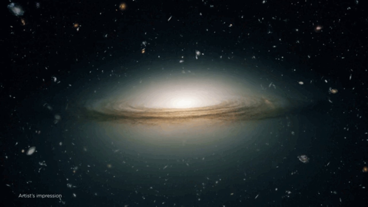 Image Credit: Illustration: Sam Moorefield; Data: CSIRO, HST (HUDF), ESA, NASA; Image: J. English (U. Manitoba), EMU, MeerKAT, DES, CTIO - CC BY 3.0/Wiki Commons