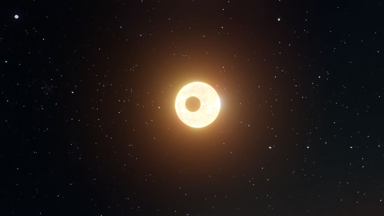 A captivating view of a solar eclipse set amidst a star-filled night sky.
